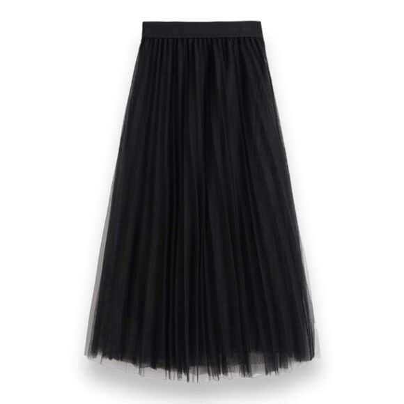 Black Multi Layer Mesh Pleated Long A-line Midi Skirt -NEW - Picture 2 of 2